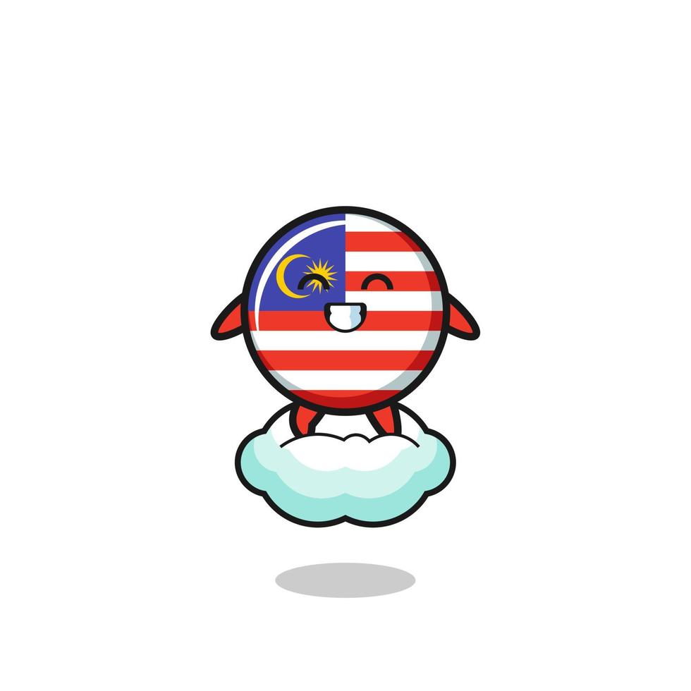 cute malaysia flag illustration riding a floating cloud vector