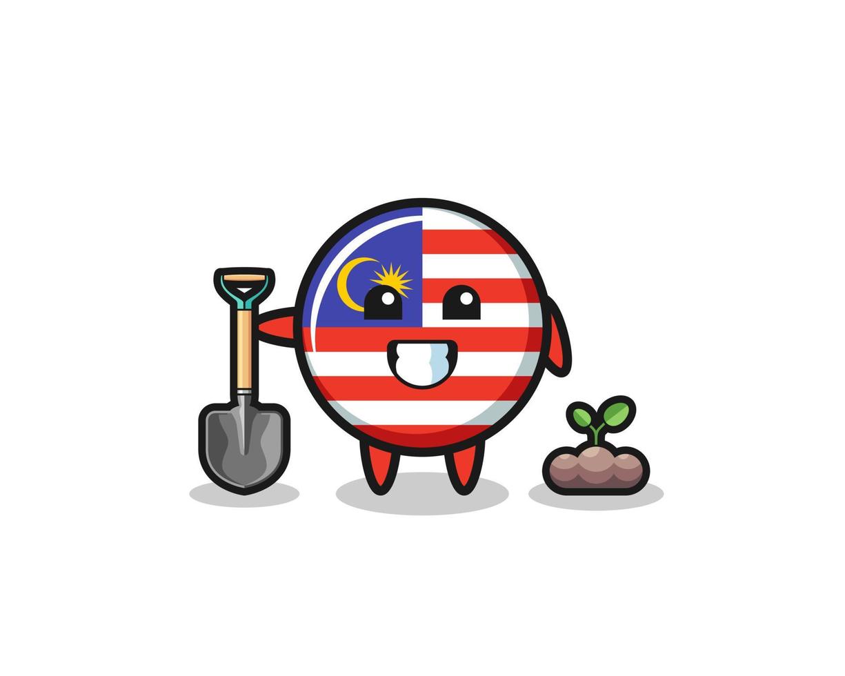 cute malaysia flag cartoon is planting a tree seed vector