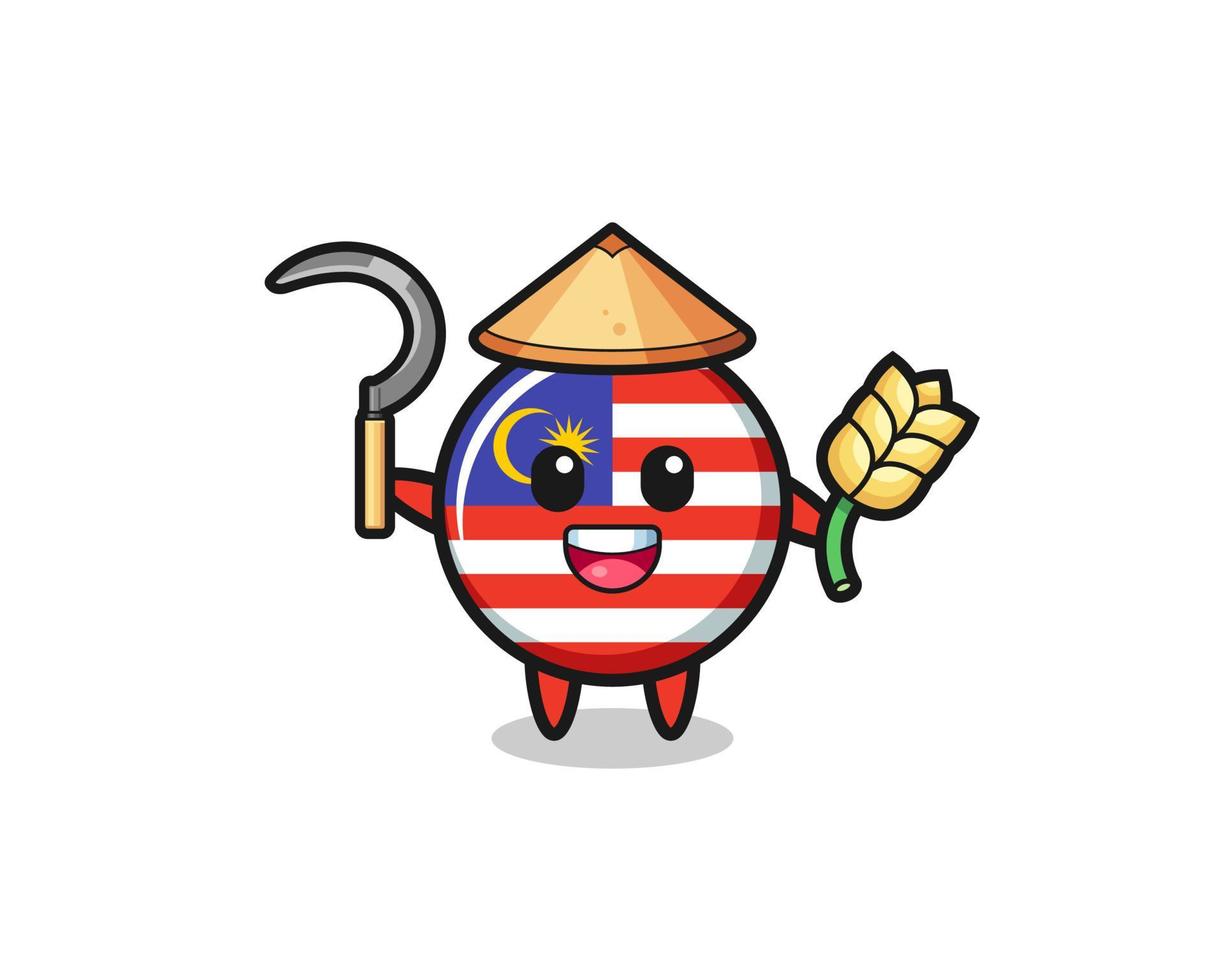 bandera de malasia, agricultor asiático, tenencia, arroz vector