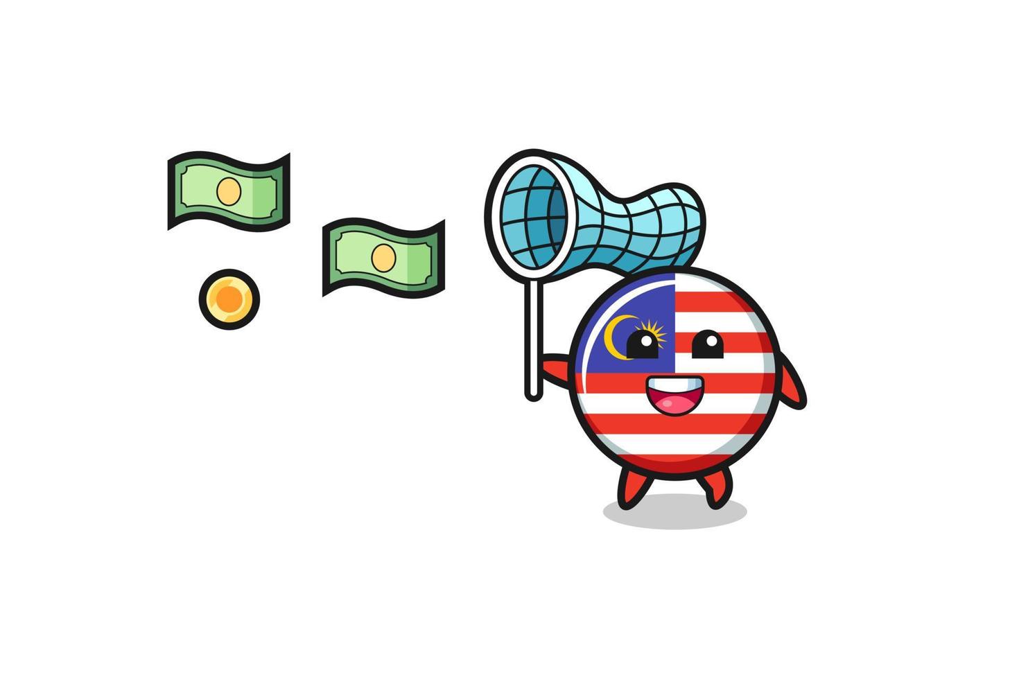 ilustración de la bandera de malasia capturando dinero volador vector