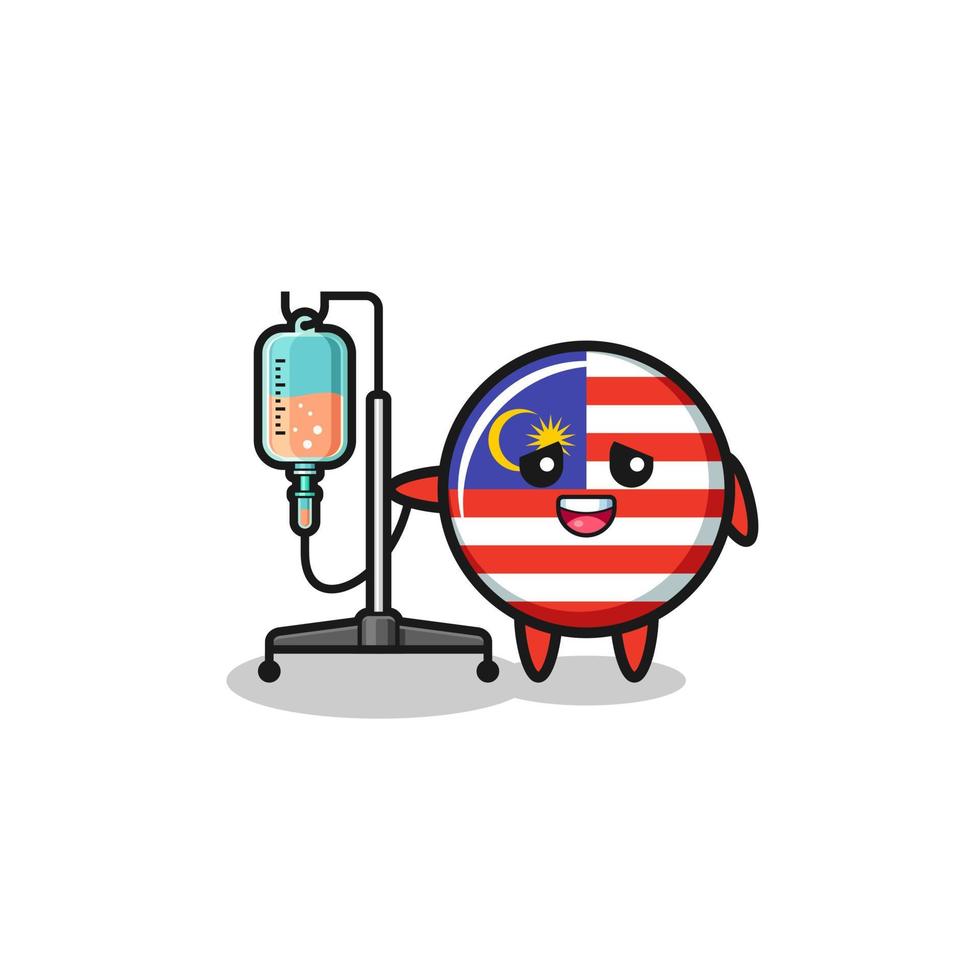 cute malaysia flag character standing with infusion pole vector