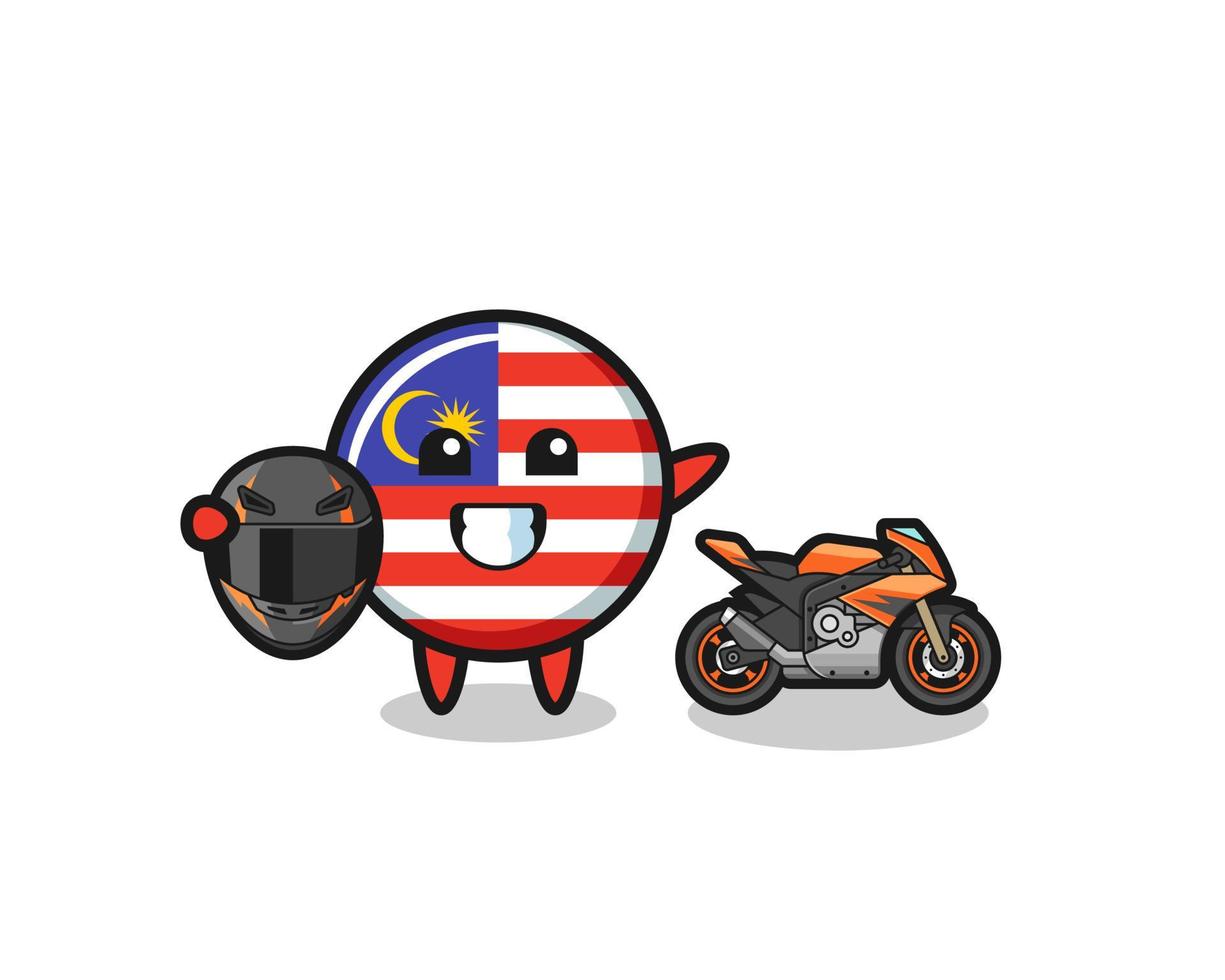 cute malaysia flag cartoon as a motorcycle racer vector
