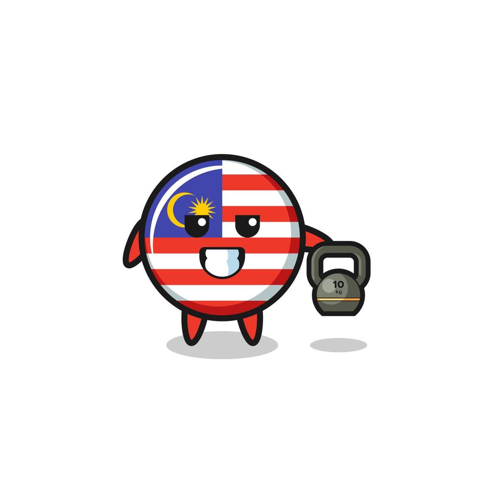 malaysia flag mascot lifting kettlebell in the gym vector
