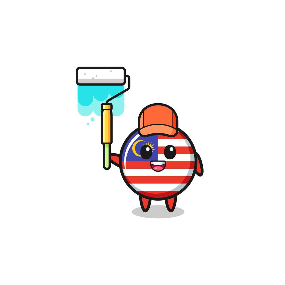 the malaysia flag painter mascot with a paint roller vector