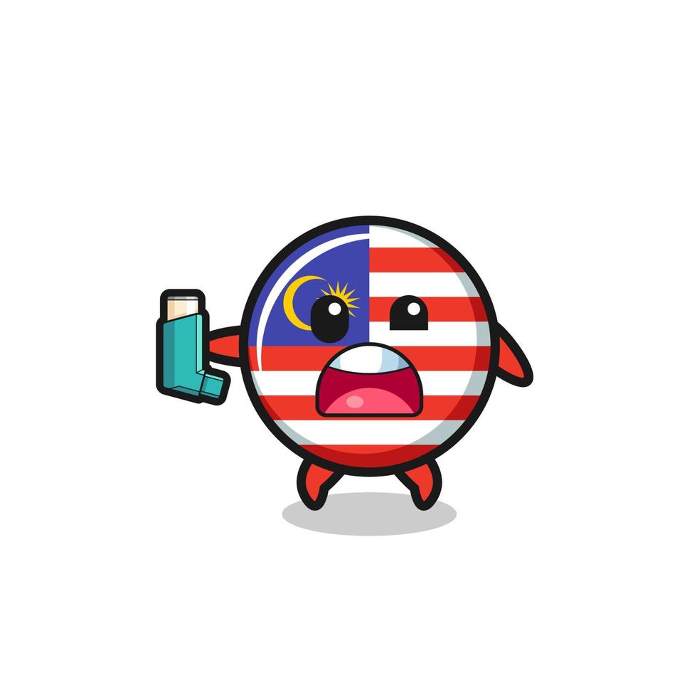 malaysia flag mascot having asthma while holding the inhaler vector
