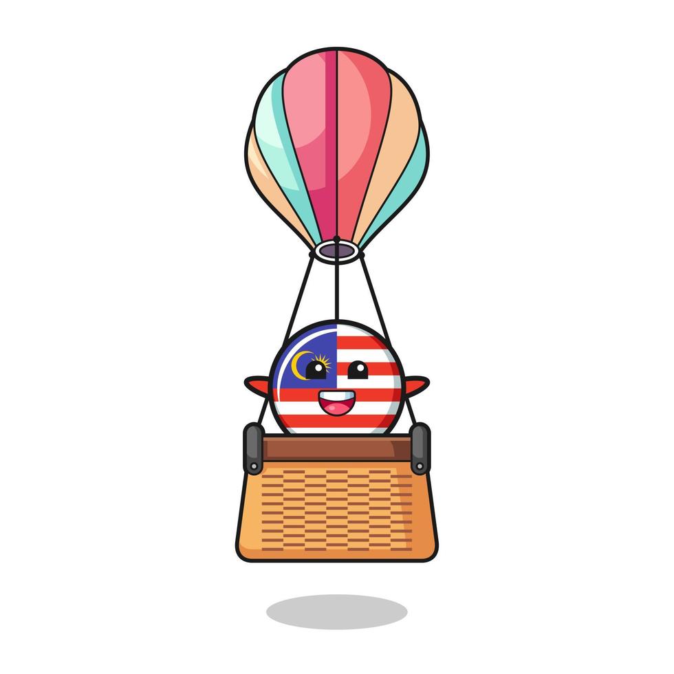 malaysia flag mascot riding a hot air balloon vector