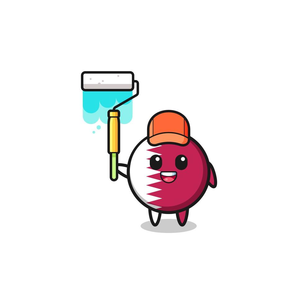 the qatar flag painter mascot with a paint roller vector