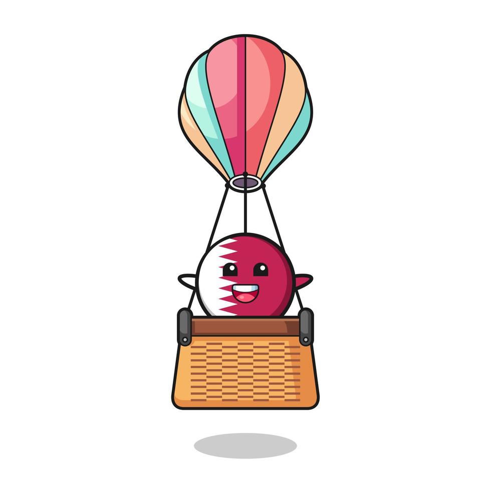 qatar flag mascot riding a hot air balloon vector