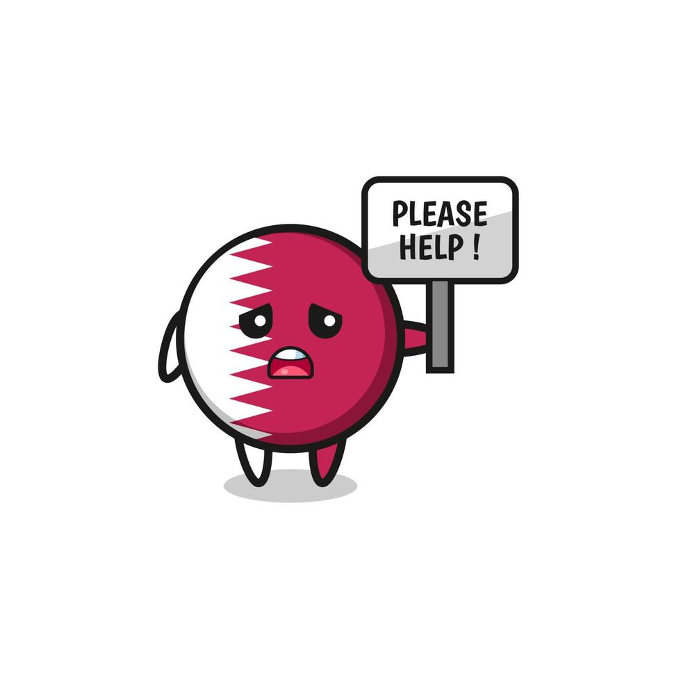 cute qatar flag hold the please help banner vector