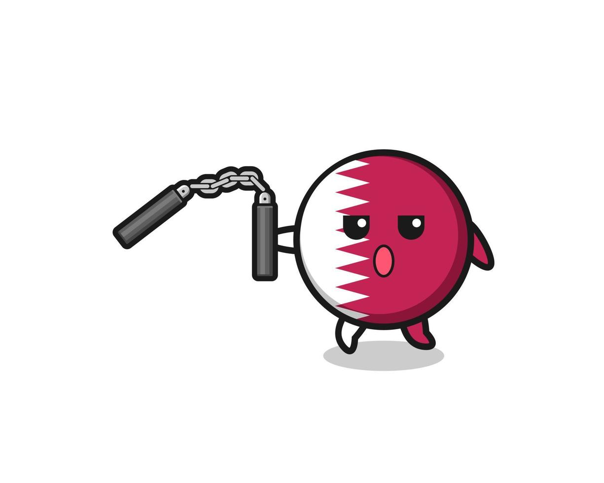 cartoon of qatar flag using nunchaku vector