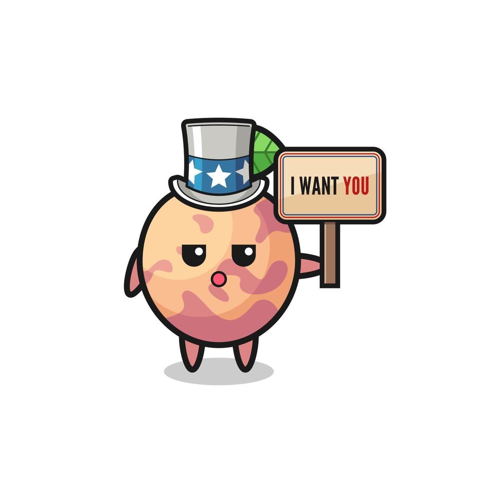 pluot fruit cartoon as uncle Sam holding the banner I want you vector