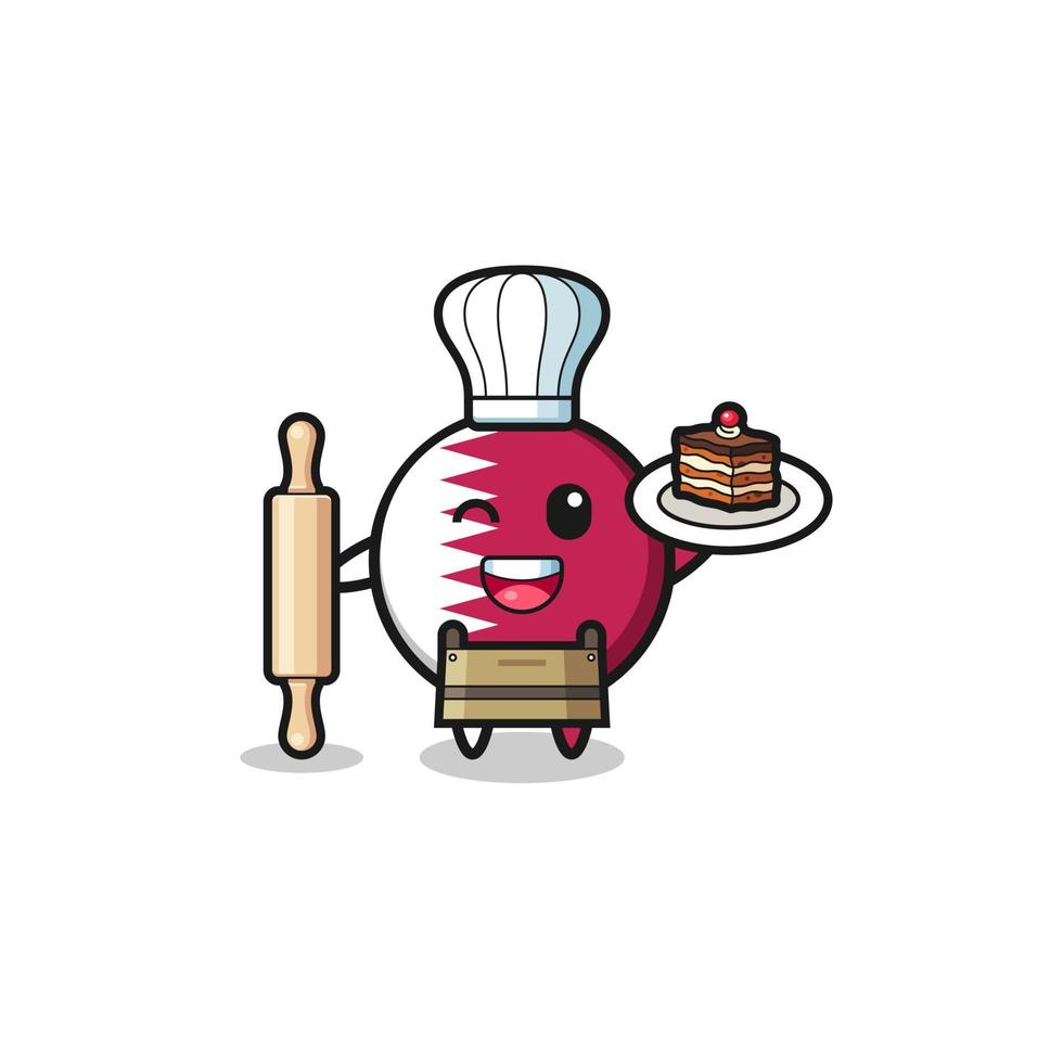 qatar flag as pastry chef mascot hold rolling pin vector