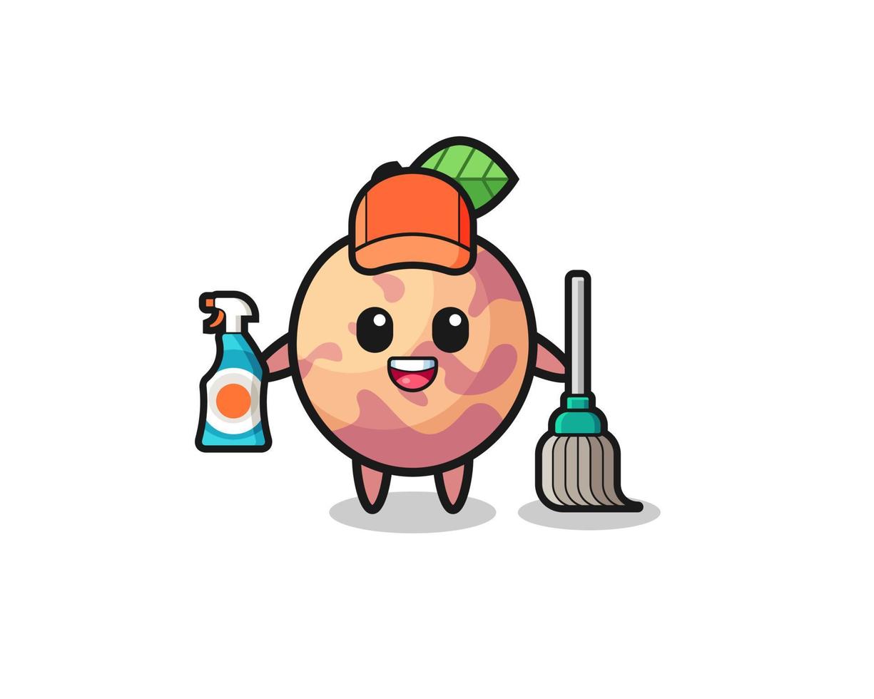 cute pluot fruit character as cleaning services mascot vector