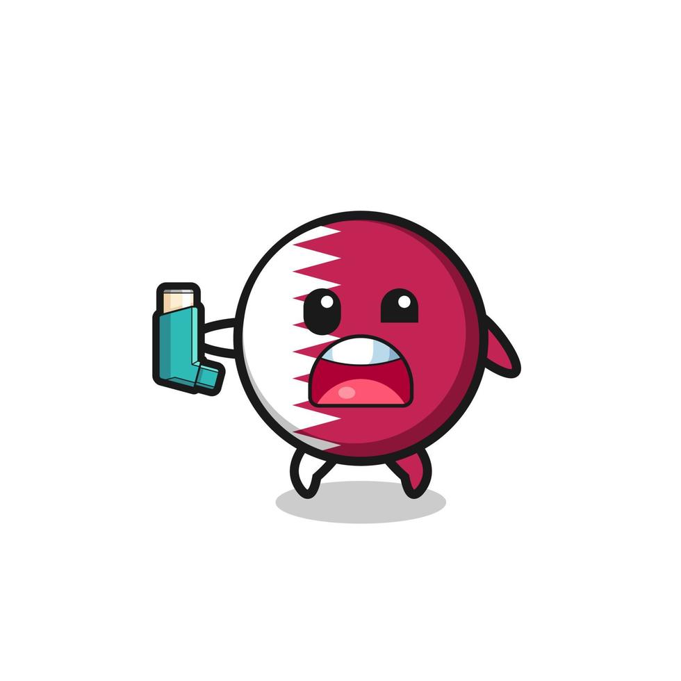 qatar flag mascot having asthma while holding the inhaler vector