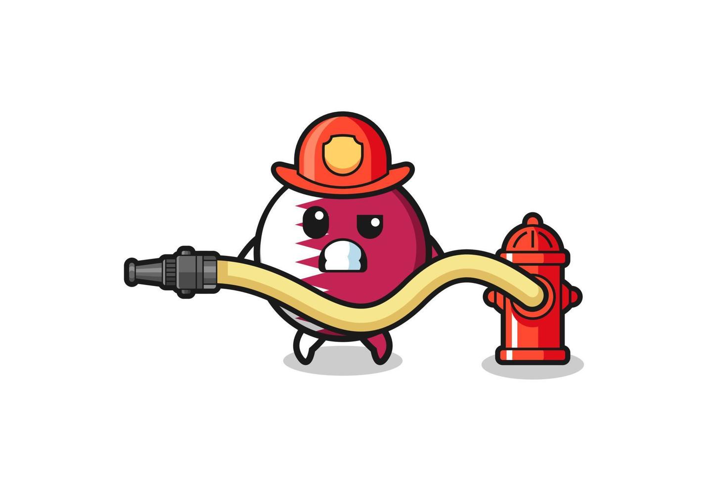 dibujos animados de la bandera de qatar como mascota bombero con manguera de agua vector