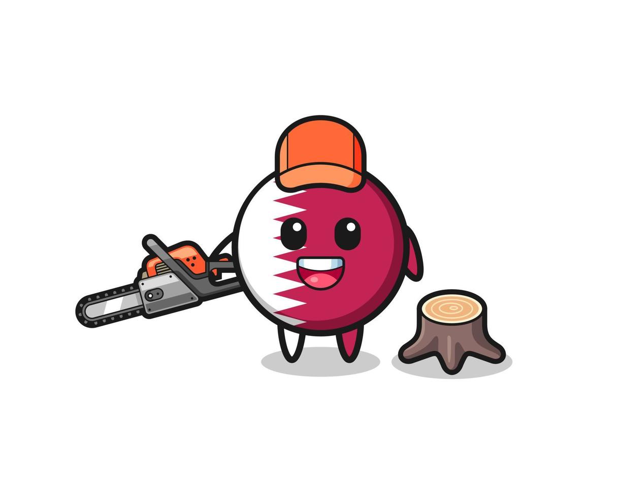 qatar flag lumberjack character holding a chainsaw vector