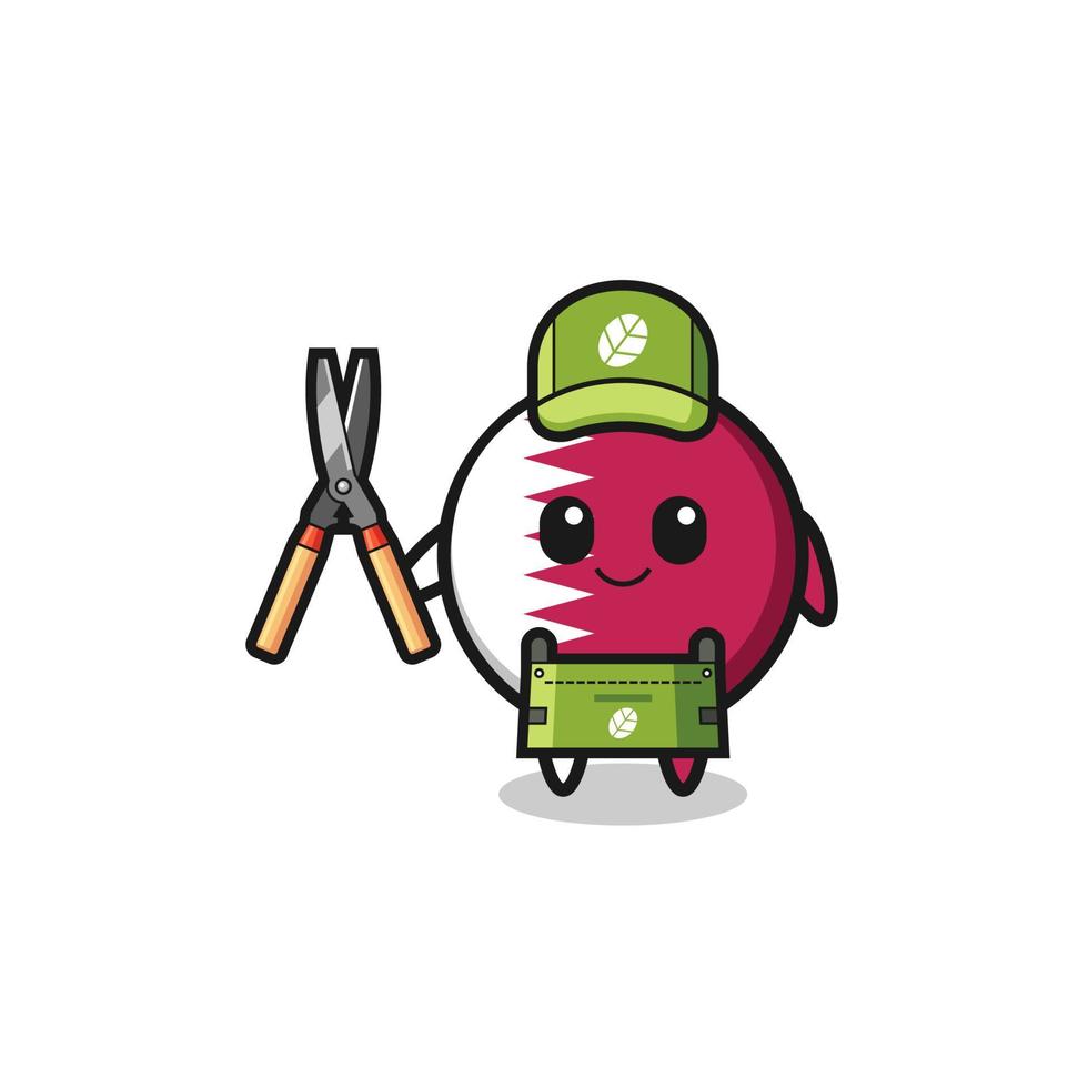 cute qatar flag as gardener mascot vector