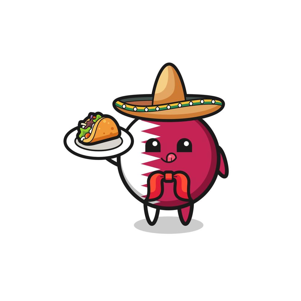 qatar flag Mexican chef mascot holding a taco vector