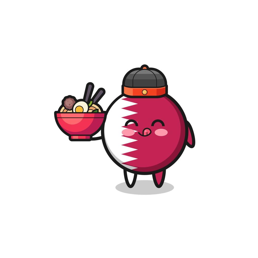 qatar flag as Chinese chef mascot holding a noodle bowl vector