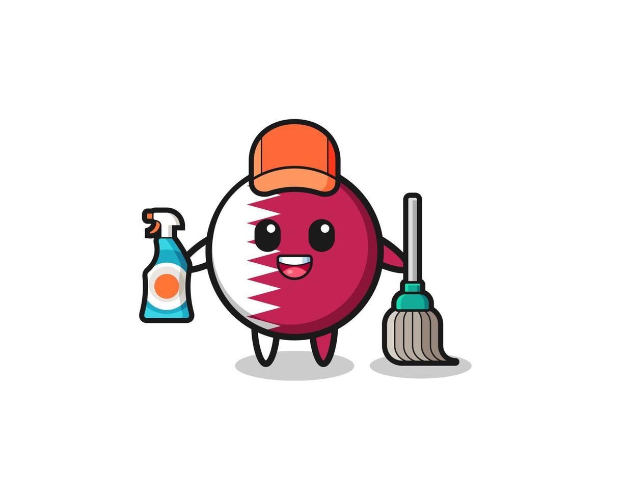 cute qatar flag character as cleaning services mascot vector