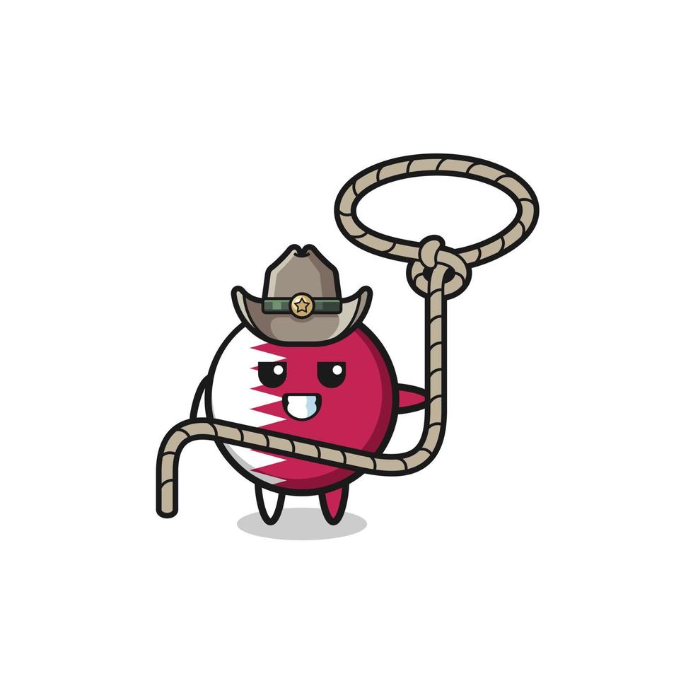 the qatar flag cowboy with lasso rope vector