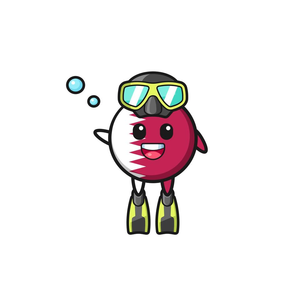 the qatar flag diver cartoon character vector