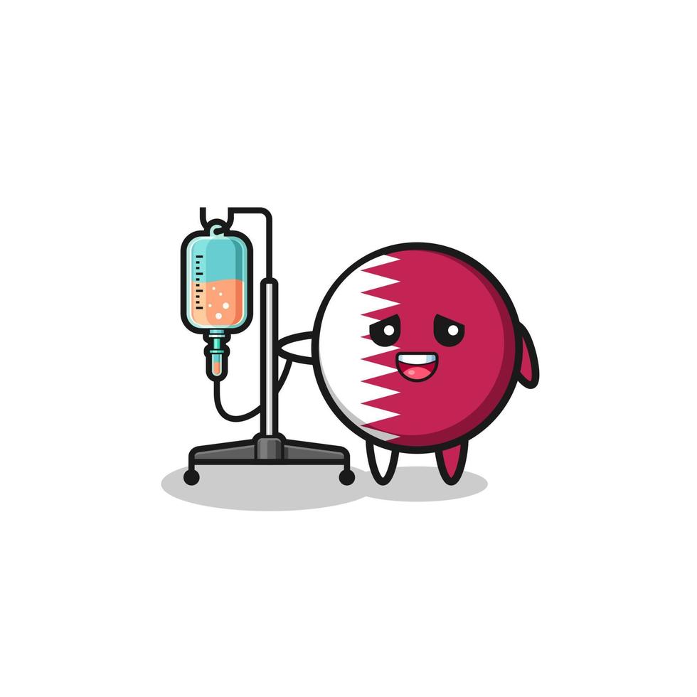 cute qatar flag character standing with infusion pole vector