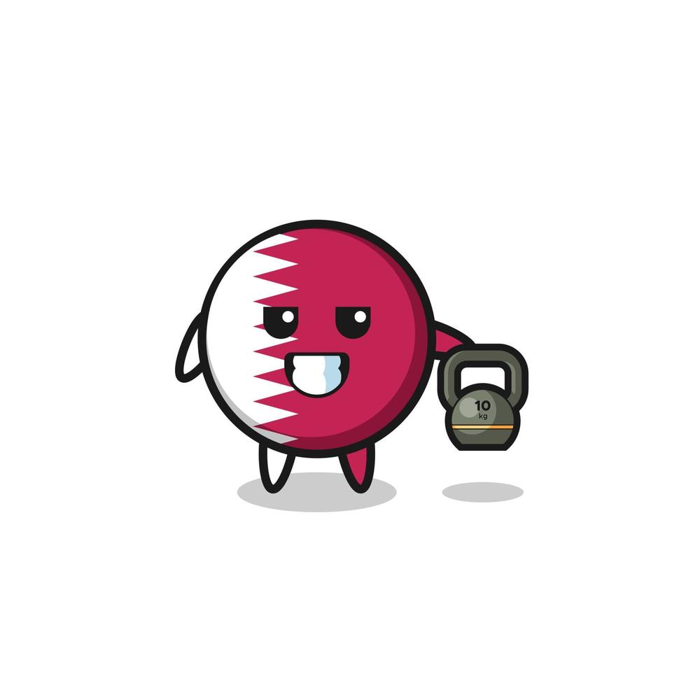 qatar flag mascot lifting kettlebell in the gym vector