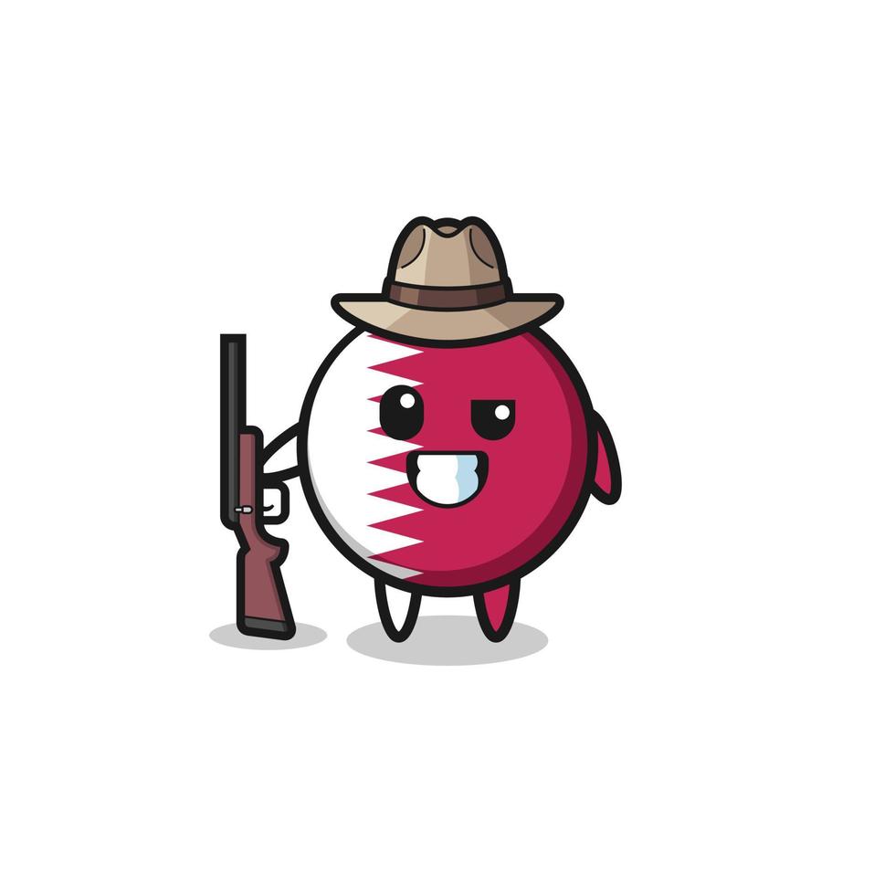 qatar flag hunter mascot holding a gun vector