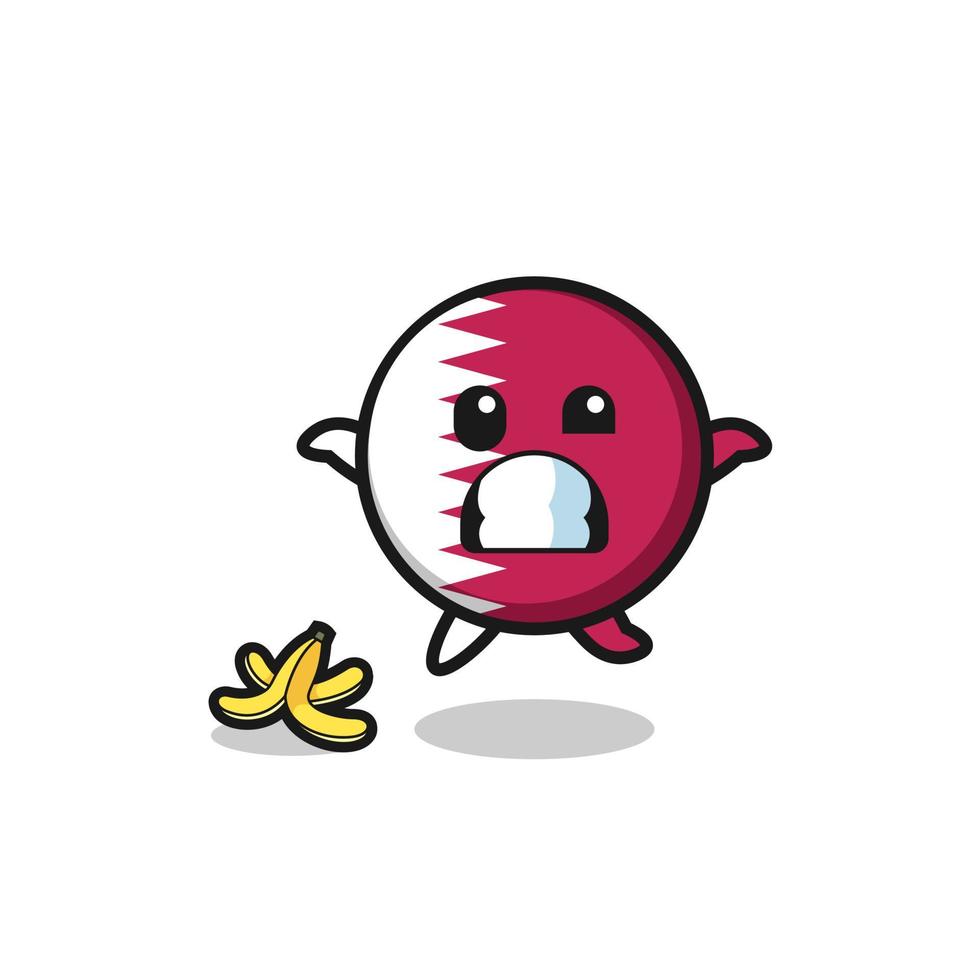 qatar flag cartoon is slip on a banana peel vector