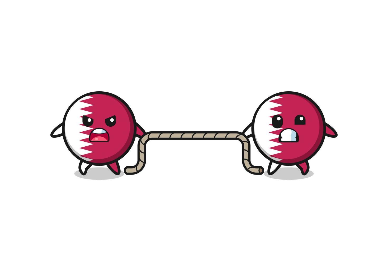 cute qatar flag character is playing tug of war game vector