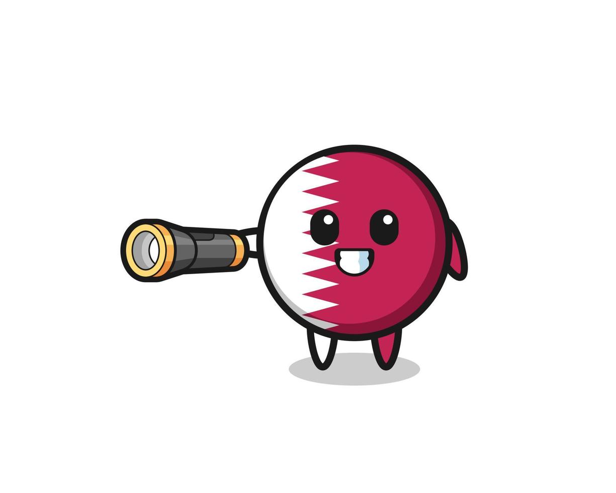 qatar flag mascot holding flashlight vector