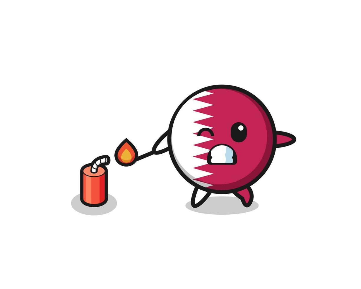 qatar flag mascot illustration playing firecracker vector