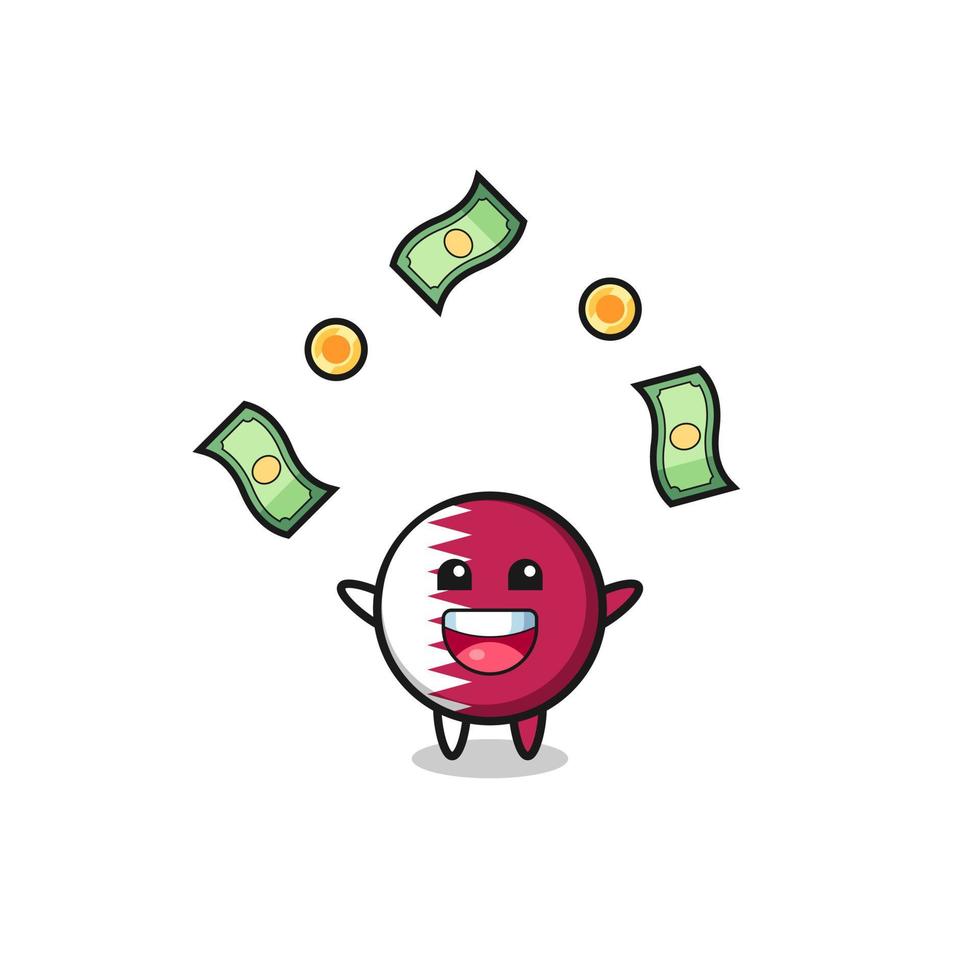 illustration of the qatar flag catching money falling from the sky vector