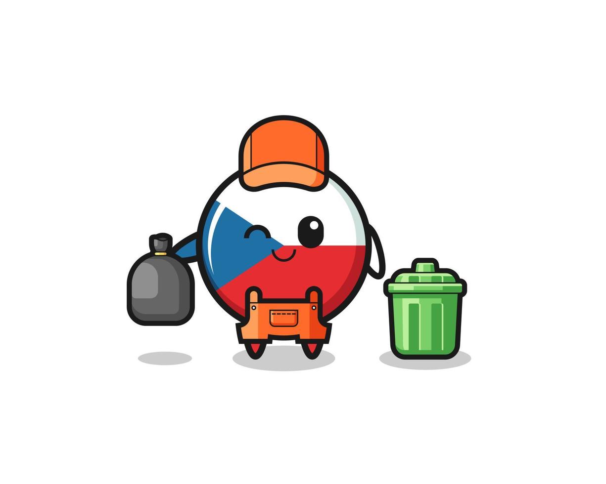 the mascot of cute czech flag as garbage collector vector