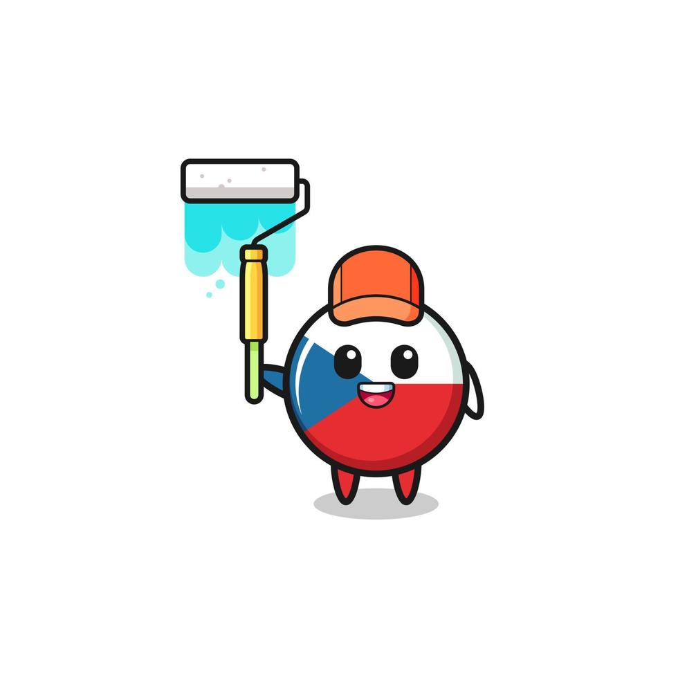 the czech flag painter mascot with a paint roller vector