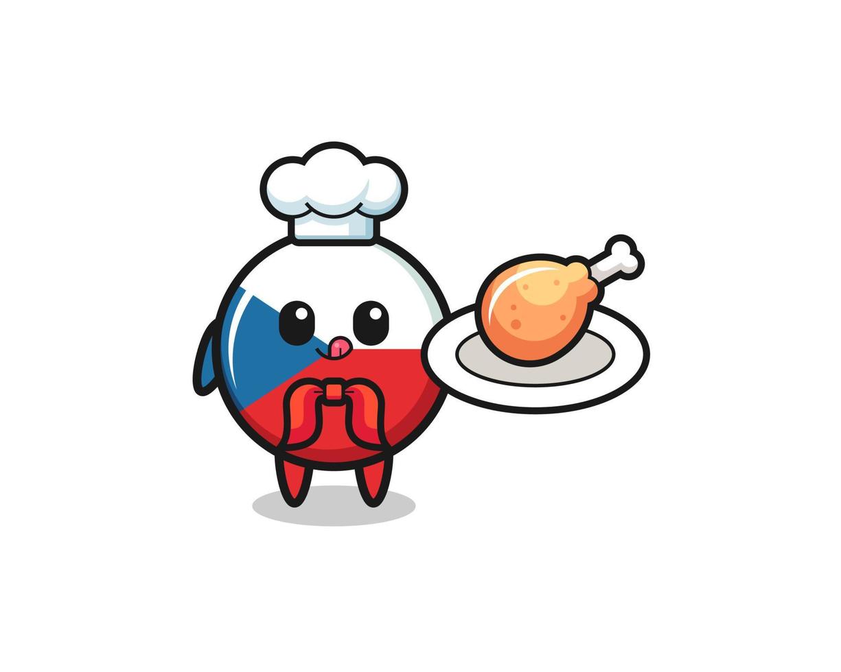 czech flag fried chicken chef cartoon character vector