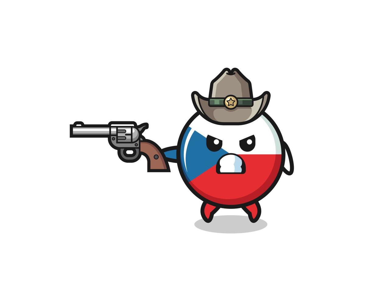 El vaquero de la bandera checa disparando con una pistola vector