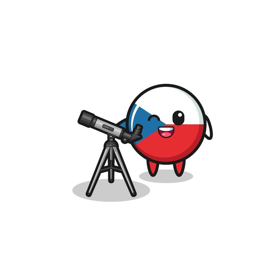 czech flag astronomer mascot with a modern telescope vector