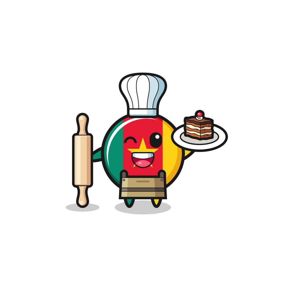 cameroon flag as pastry chef mascot hold rolling pin vector