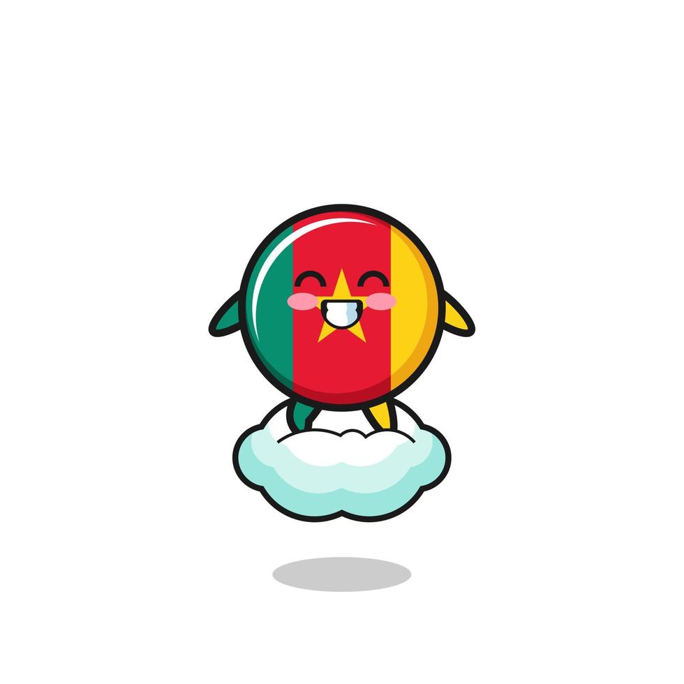 cute cameroon flag illustration riding a floating cloud vector