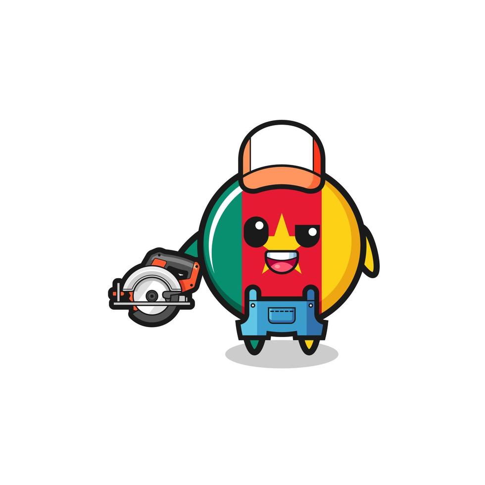 the woodworker cameroon flag mascot holding a circular saw vector