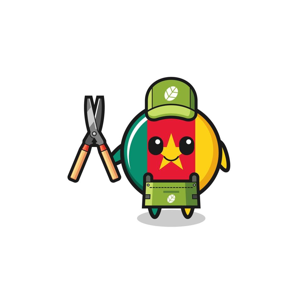 cute cameroon flag as gardener mascot vector