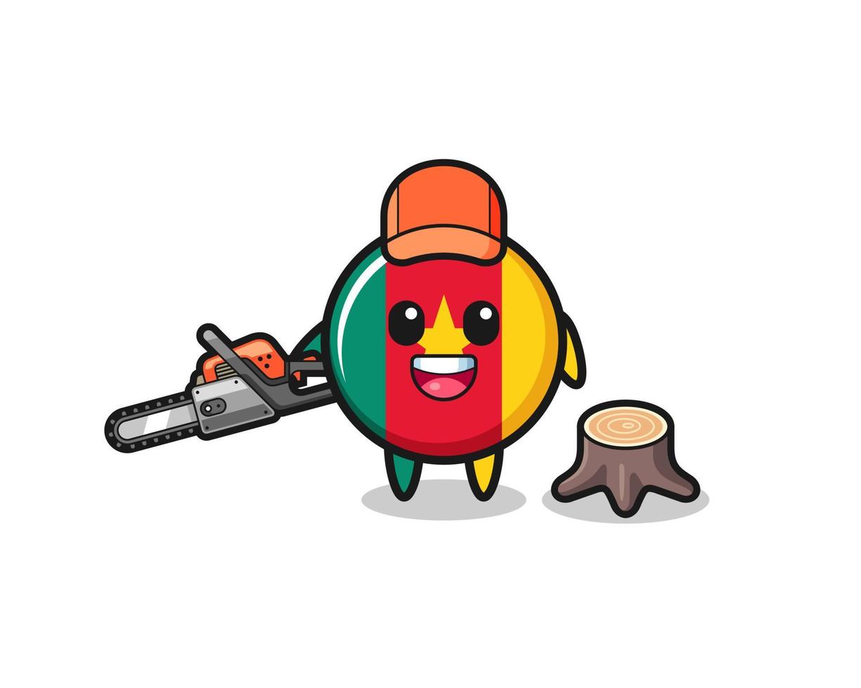 cameroon flag lumberjack character holding a chainsaw vector
