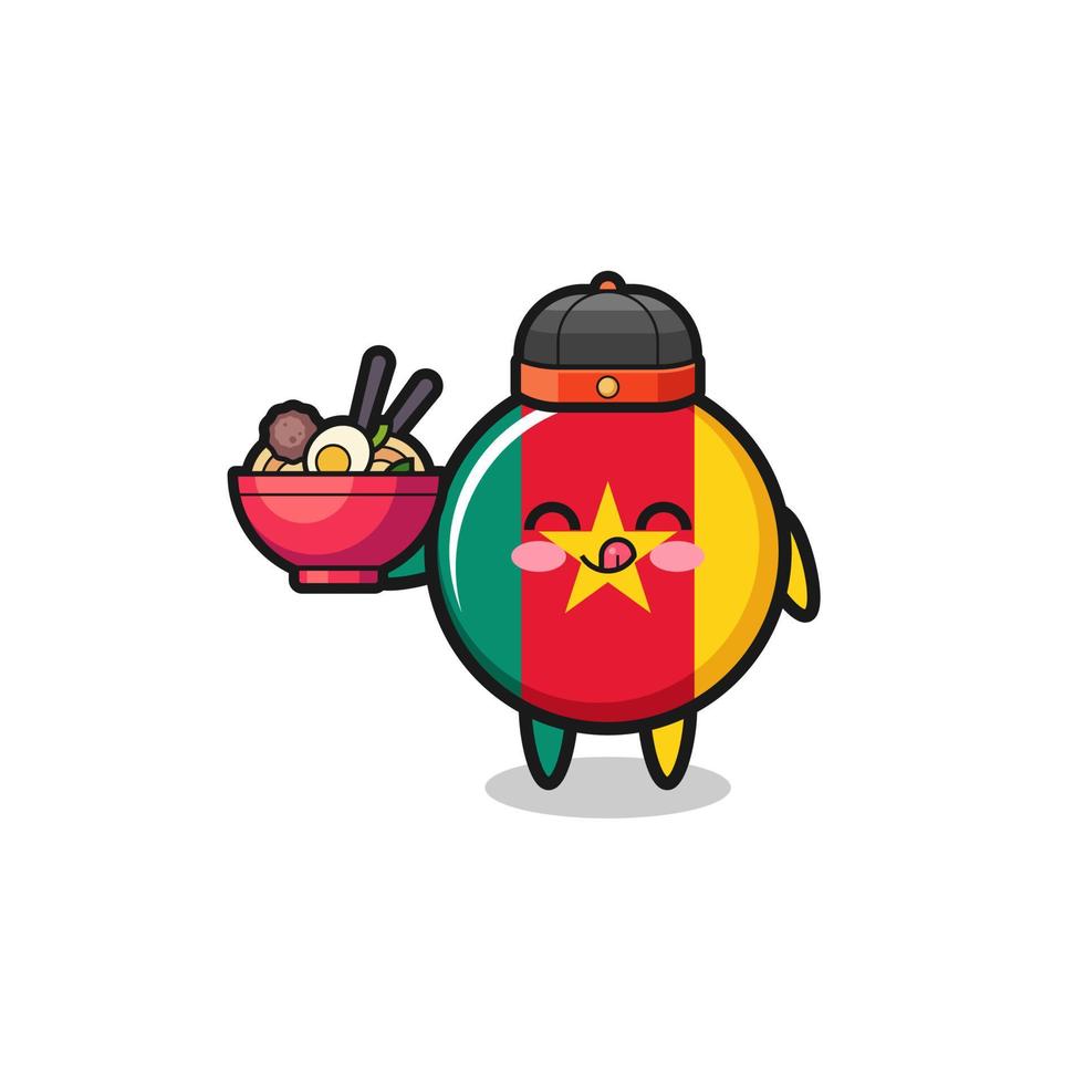 cameroon flag as Chinese chef mascot holding a noodle bowl vector