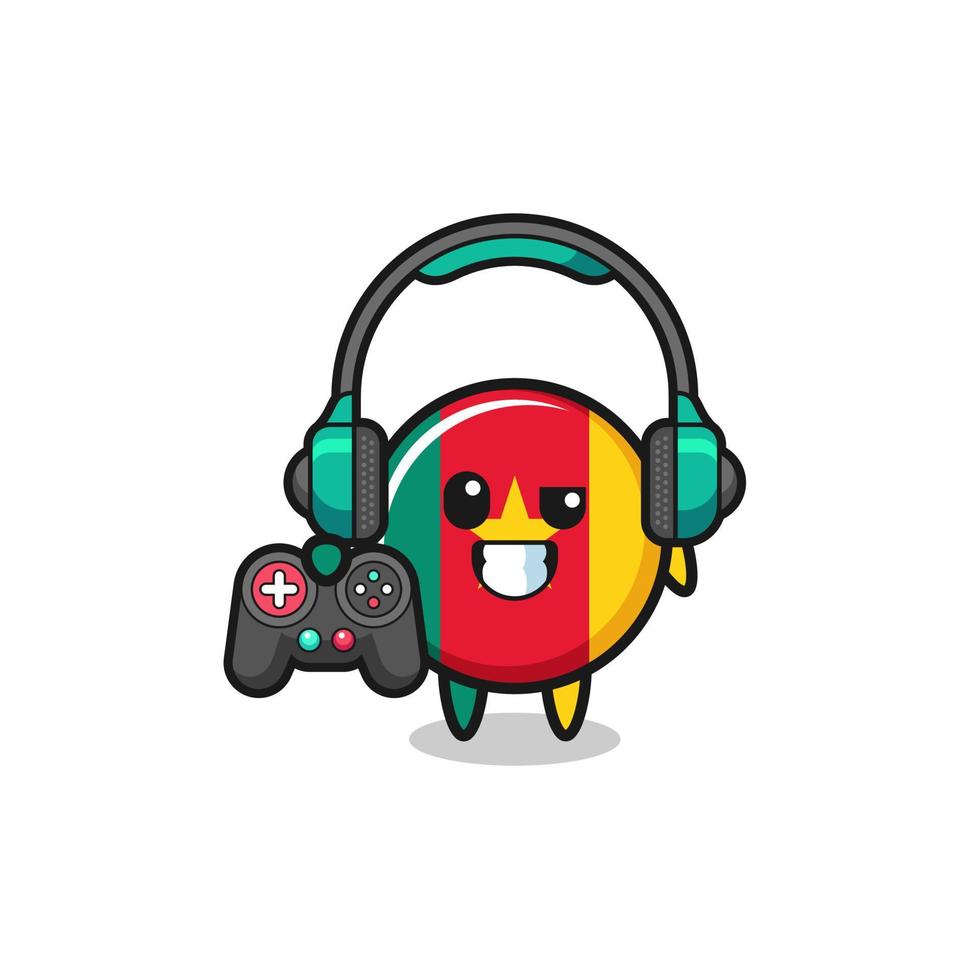 cameroon flag gamer mascot holding a game controller vector