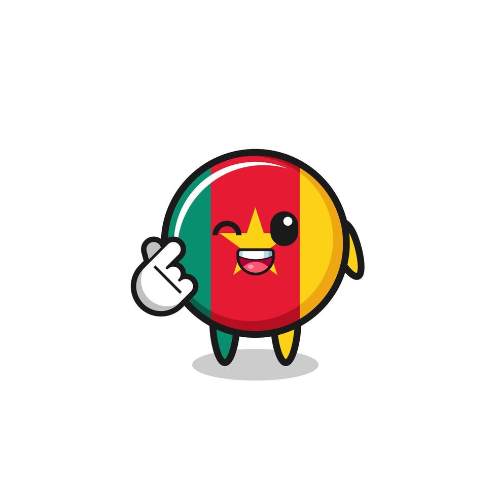 cameroon flag character doing Korean finger heart vector
