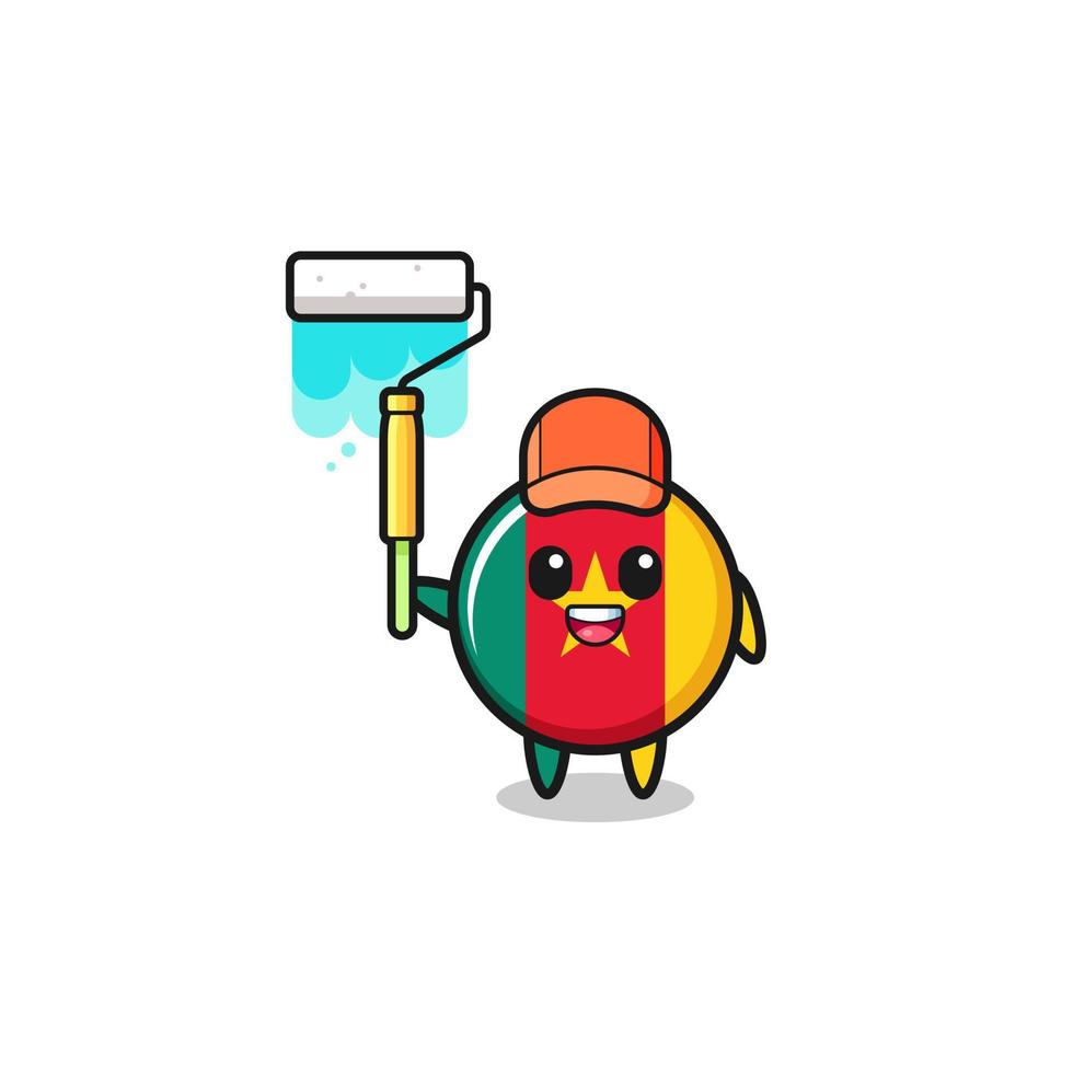 the cameroon flag painter mascot with a paint roller vector