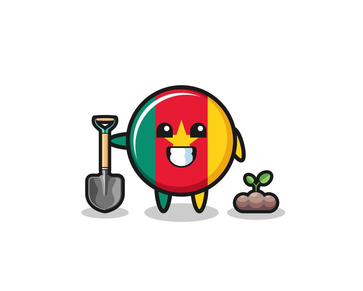 cute cameroon flag cartoon is planting a tree seed vector