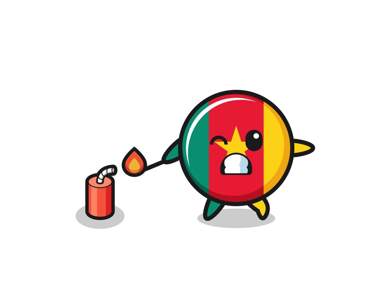 cameroon flag mascot illustration playing firecracker vector